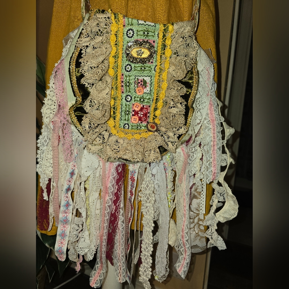 One of a Kind Handmade BO HO Festival Gypsy Bag Purse 51" Strap 9.5x10"